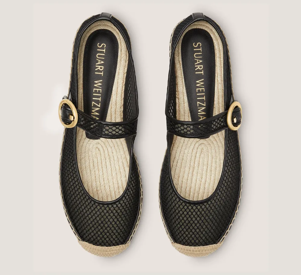 Stuart Weitzman Wedges & Espadrilles|The SW Exclusives Collection-CHANGE LOCATION Mesh & Lacquered Nappa Leather/Black