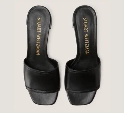 Stuart Weitzman Flat & Low Heel Sandals|Trending: Block Heels-CHANGE LOCATION Lacquered Nappa Leather/Black
