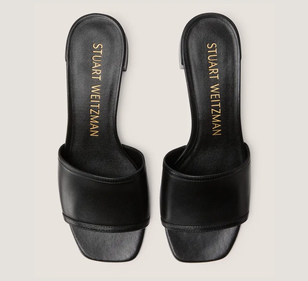 Stuart Weitzman Flat & Low Heel Sandals|Trending: Block Heels-CHANGE LOCATION Lacquered Nappa Leather/Black