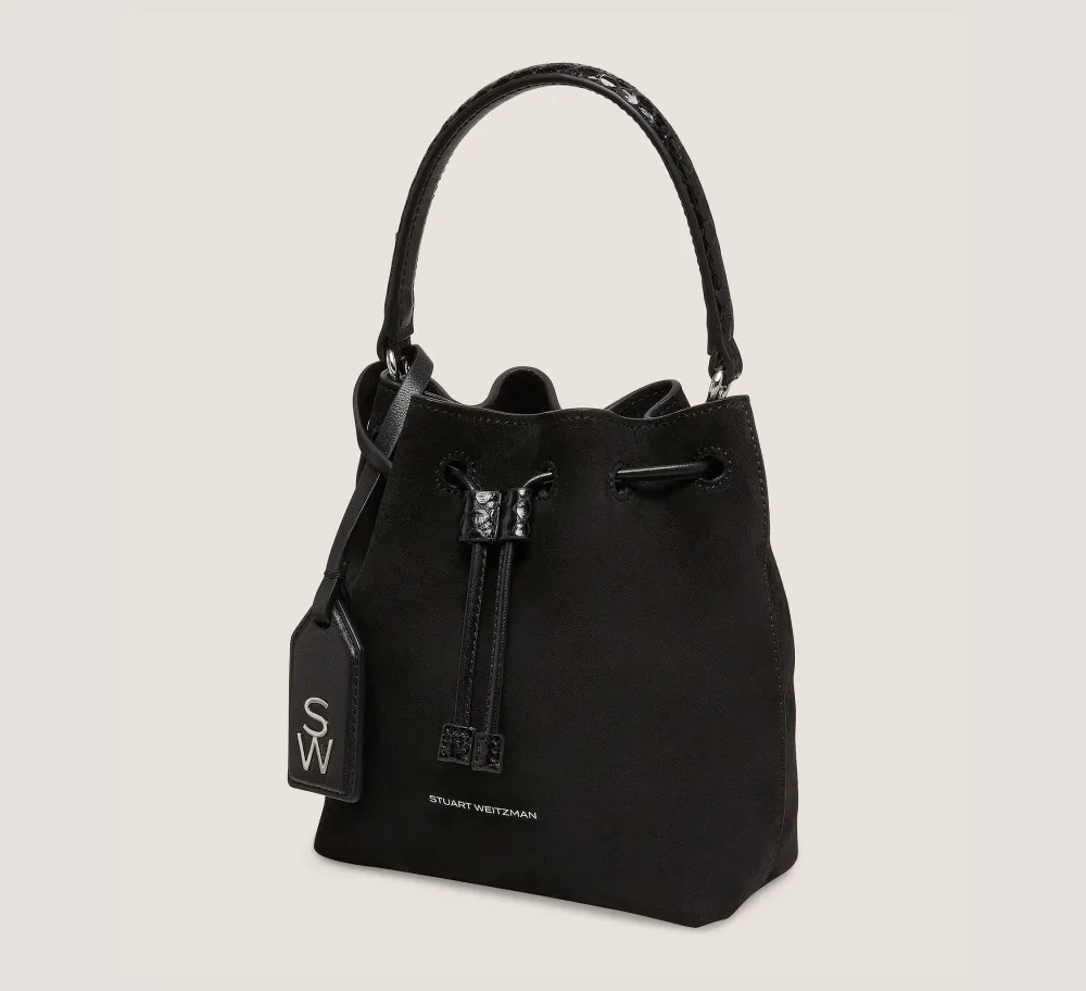 Stuart Weitzman HANDBAGS-CHANGE LOCATION Textured Suede & Snake/Black