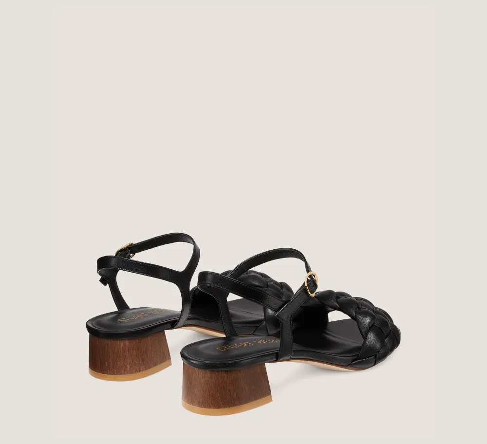 Stuart Weitzman Flat & Low Heel Sandals|Trending: Block Heels-CHANGE LOCATION Lacquered nappa leather & wood/Black & walnut