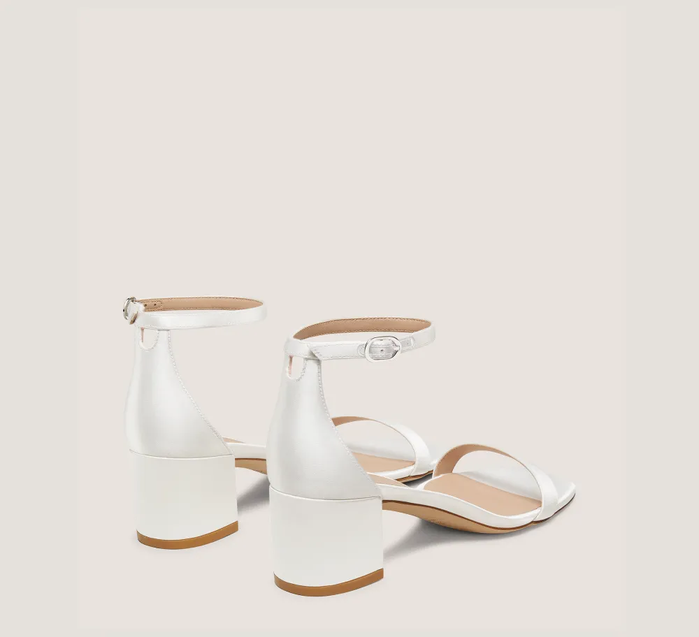 Stuart Weitzman Mid Heel Sandals|Trending: Block Heels-CHANGE LOCATION Satin/White