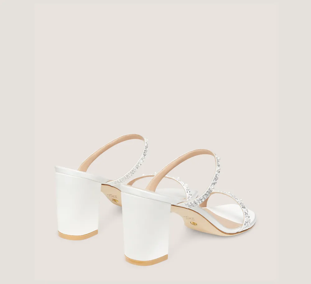 Stuart Weitzman Mid Heel Sandals|Trending: Block Heels-CHANGE LOCATION Satin/White