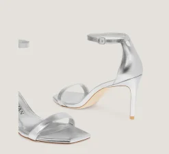Stuart Weitzman The SW Extended Sizes Collection|Sandals-CHANGE LOCATION Liquid Metallic Leather/Silver