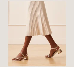 Stuart Weitzman Flat & Low Heel Sandals|Trending: Block Heels-CHANGE LOCATION Metallic woven leather/Light Gold