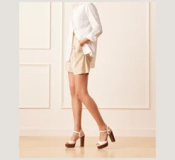 Stuart Weitzman High Heel Sandals|The Best Sellers Edit-CHANGE LOCATION Lacquered nappa leather & wood/Seashell & walnut