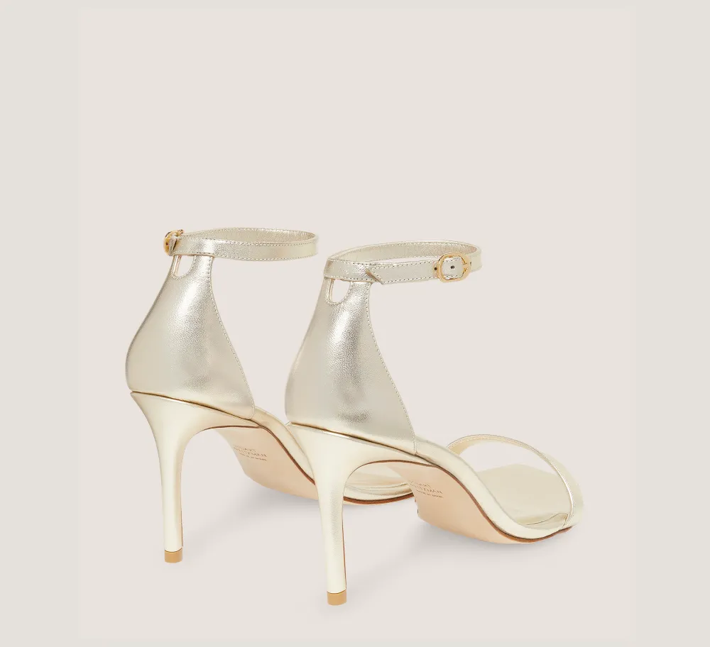 Stuart Weitzman The Nudist Collection|High Heel Sandals-CHANGE LOCATION Liquid Metallic Leather/Light Gold