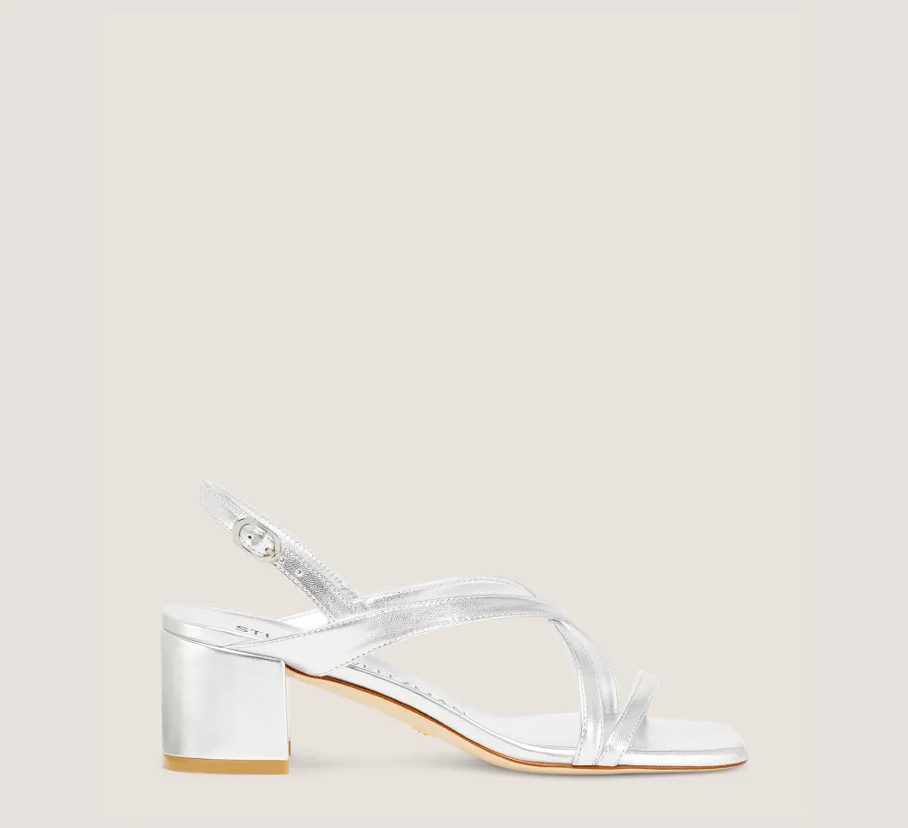 Stuart Weitzman Mid Heel Sandals|Trending: Block Heels-CHANGE LOCATION Liquid Metallic Leather/Silver