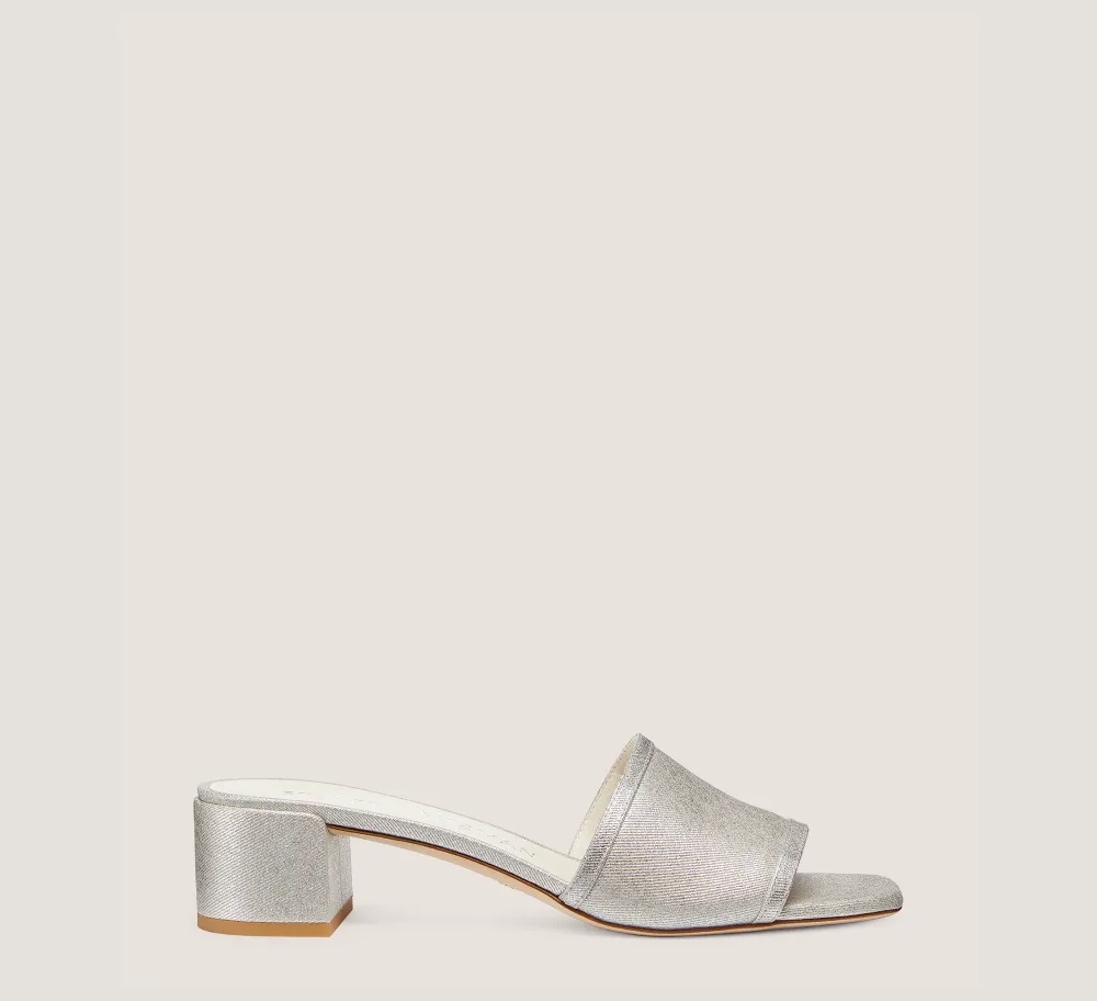Stuart Weitzman Flat & Low Heel Sandals|Trending: Block Heels-CHANGE LOCATION Metallic Linen/Silver