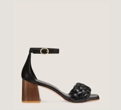 Stuart Weitzman Mid Heel Sandals|Trending: Block Heels-CHANGE LOCATION Lacquered nappa leather & wood/Black & walnut