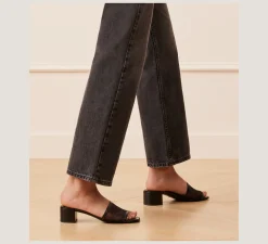 Stuart Weitzman Flat & Low Heel Sandals|Trending: Block Heels-CHANGE LOCATION Mesh & lacquered nappa leather/Black
