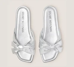 Stuart Weitzman Flat & Low Heel Sandals|Sandals-CHANGE LOCATION Liquid Metallic Leather/Silver