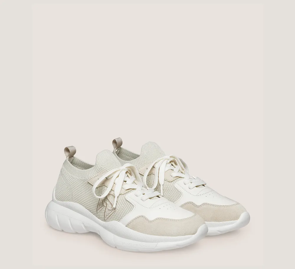 Stuart Weitzman The SW Exclusives Collection|Sneakers-CHANGE LOCATION Leather & knit fabric/Light Beige & White