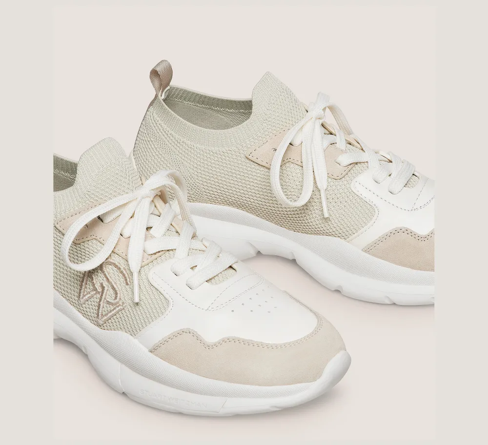 Stuart Weitzman The SW Exclusives Collection|Sneakers-CHANGE LOCATION Leather & knit fabric/Light Beige & White